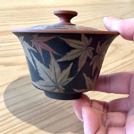 都築青峰 Seiho Tsuzuki 紅葉 蓋碗 皿付　ST0655