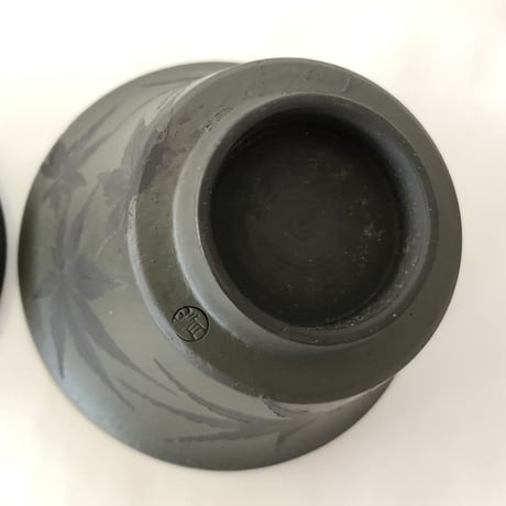 都築青峰 Seiho Tsuzuki 黒 紅葉 蓋碗 皿付　ST0057