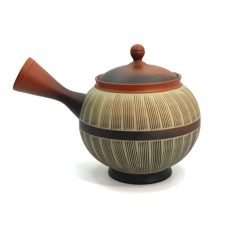 鯉江廣 Hiroshi Koie 窯変 緑櫛目(高台丸型）茶注 木箱入 ST0989 | T