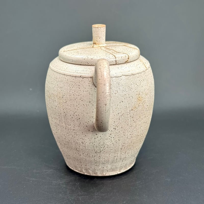 掛け分け壺  糸切高台 丹波!?  骨董品 逸品 甚秋 伊藤成二 Jinshu Seiji Ito 白 藻掛け 切立 後手急須 ST0