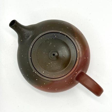 北條 Hokujo 朱泥梨皮窯変印籠蓋茶注（嵌め蓋）木箱入　ST0706