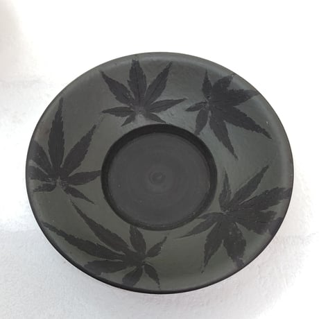 都築青峰 Seiho Tsuzuki 黒 紅葉 蓋碗 皿付　ST0418