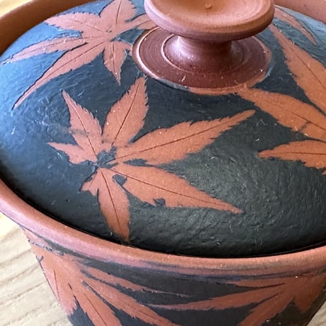 都築青峰 Seiho Tsuzuki 紅葉 蓋碗 皿付　ST0654