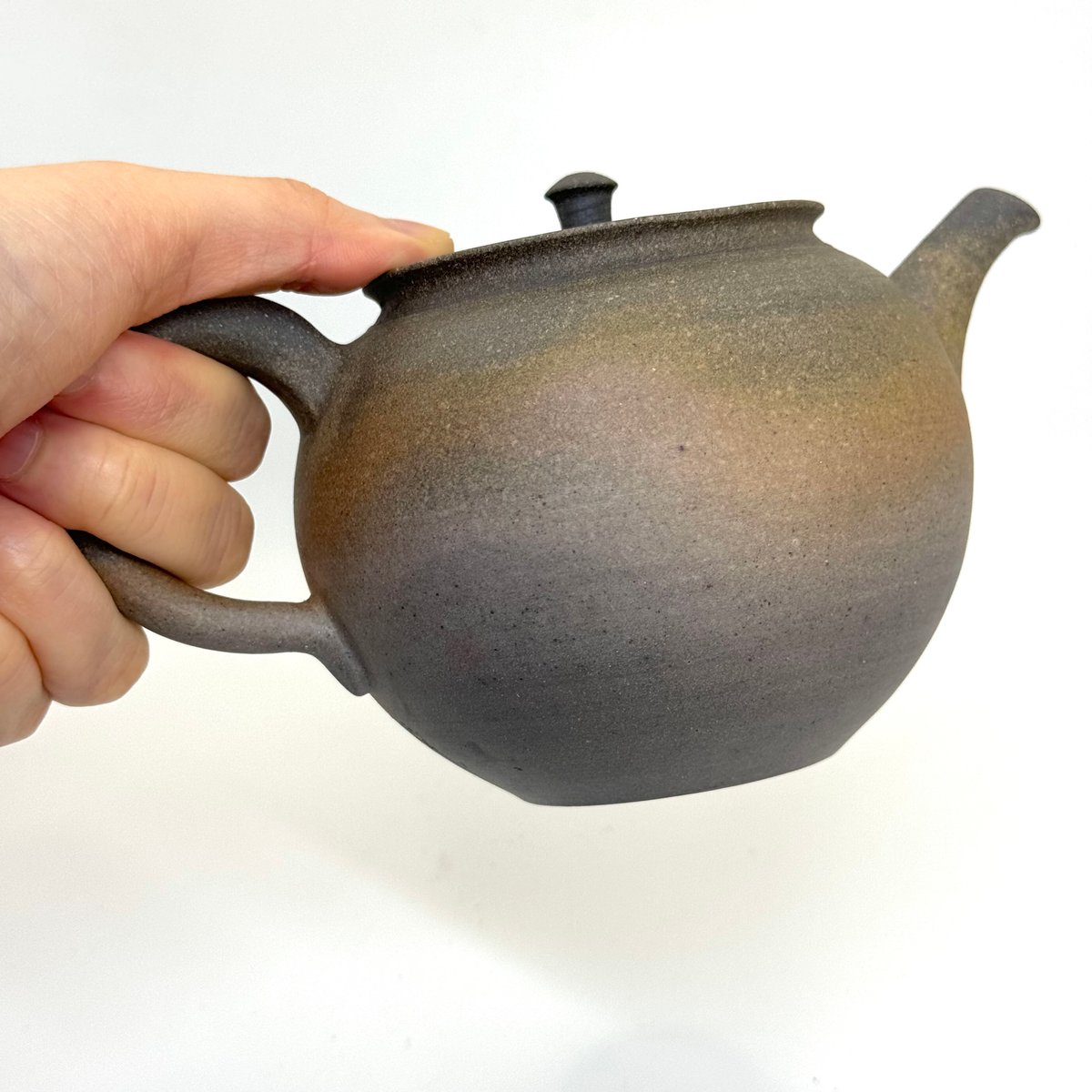 水野陽景作 常滑焼】陽景火窯変ノタウチ丸型木箱急須