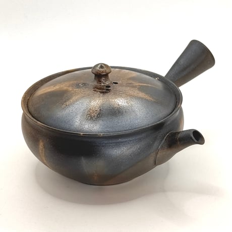 水野陽景 Yokei Mizuno  炭化窯変 火襷 平袋 小茶注 　ST1191