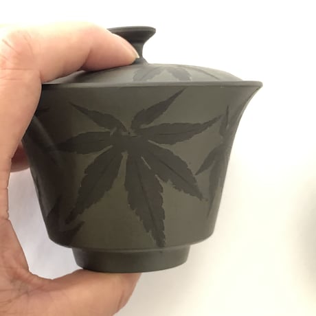 都築青峰 Seiho Tsuzuki 黒 紅葉 蓋碗 皿付　ST0057