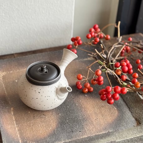 村越風月 Fugetsu Murakoshi 梨皮白泥 練込茶注 木箱入　ST1154