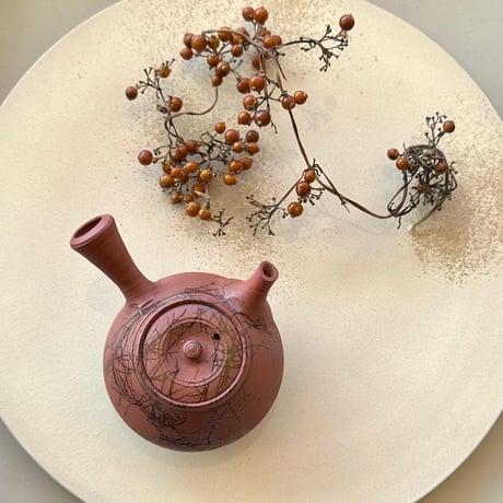 北條 Hokujo 朱泥藻掛茶注 木箱入　ST0687
