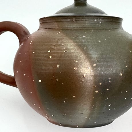 北條 Hokujo 朱泥梨皮窯変印籠蓋茶注（嵌め蓋）木箱入　ST0706