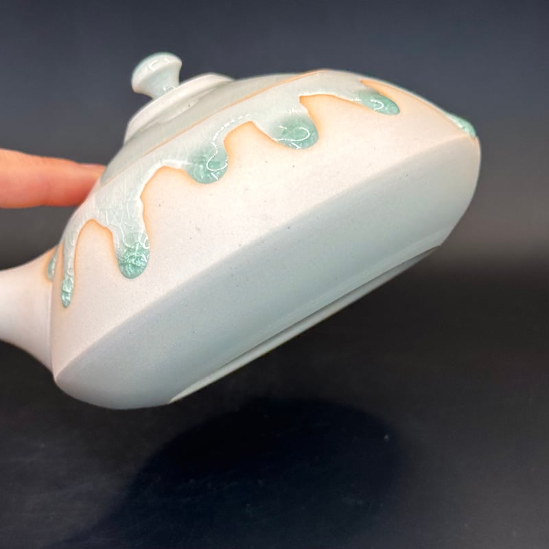 藤田德太 Tokuta Fujita 灰青磁 平三角急須 ST0885 | TOKONAME