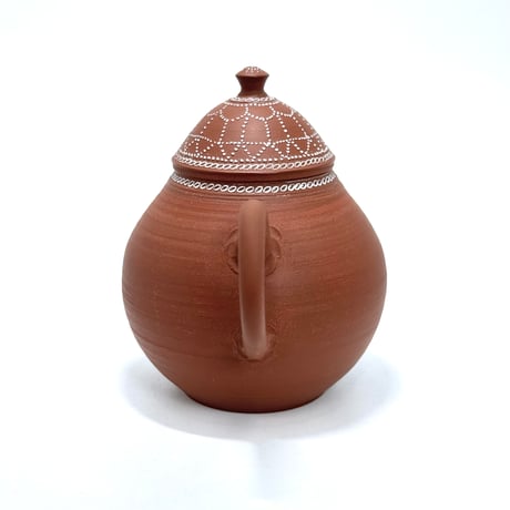 小北條 Kohokujo 朱泥 象嵌 印籠蓋 後手 急須 　ST0871