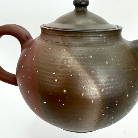 北條 Hokujo 朱泥梨皮窯変印籠蓋茶注（嵌め蓋）木箱入　ST0706