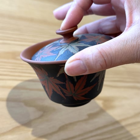 都築青峰 Seiho Tsuzuki 紅葉 蓋碗 皿付　ST0655