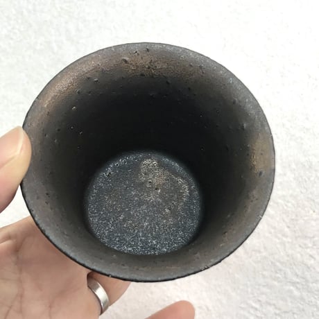 前川淳蔵 Junzo Maekawa 黒金彩 蓋碗 皿付　ST0499
