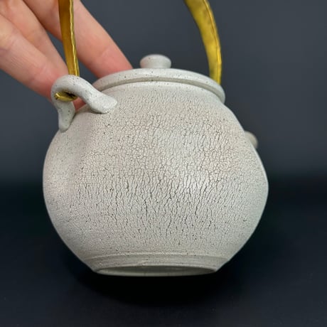 甚秋  伊藤成二  Jinshu  Seiji Ito  白 嵐絞り 金属手土瓶 　ST0724