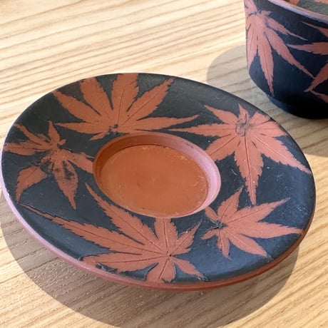 都築青峰 Seiho Tsuzuki 紅葉 蓋碗 皿付　ST0654