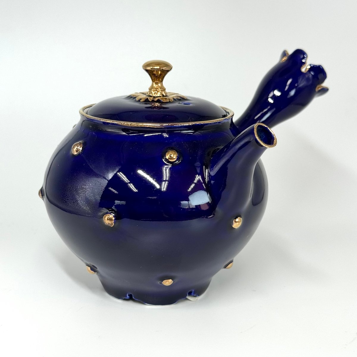 丹下悦子 Etsuko Tange ルリ釉金粒花弁 横手急須 ST0714