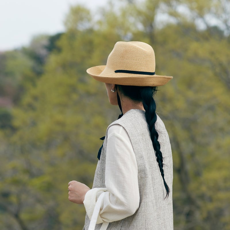 chisaki ENRIE 麦わら帽子　折りたたみ 折りたためる帽子Enrie] Brown/琉球藍ribbon | chisaki