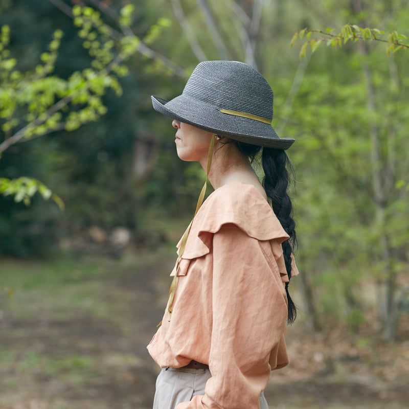 chisaki ENRIE 麦わら帽子　折りたたみ 折りたためる帽子Enrie] Grey/福木ribbon | chisaki