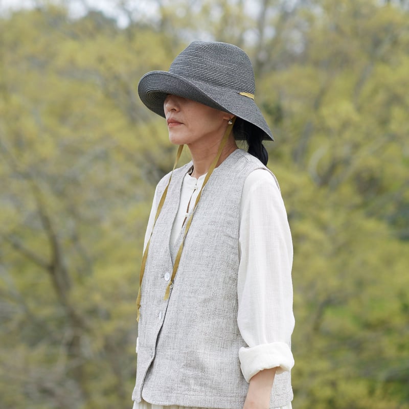 折りたためる帽子Enrie] Grey/福木ribbon | chisaki