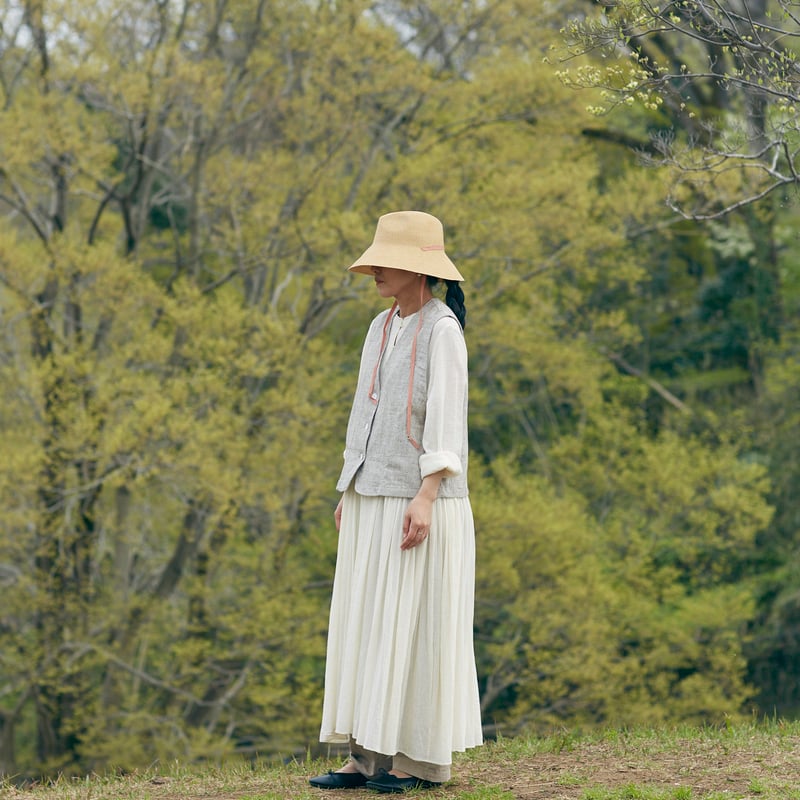 折りたためる帽子Enrie] Natural/茜×相思樹 ribbon | chisaki