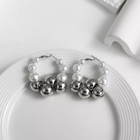 Metal&Pearl Ball Hoop Pierce/2color