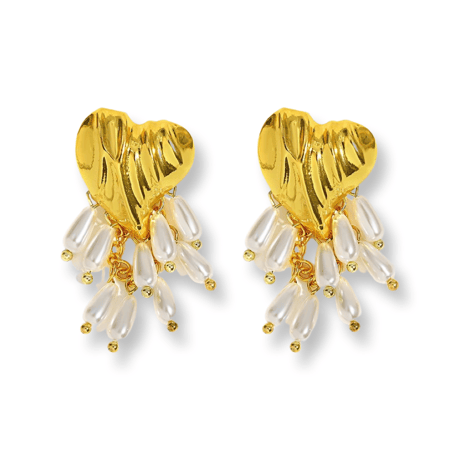 Metal Heart Pearl Fringe Pierce