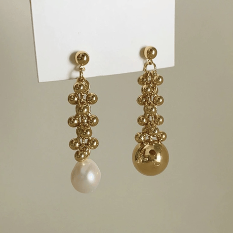 Asymmetry Baroque Pearl&Metal Ball Pierce/2color