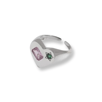 Stone Embed Heart Ring/2color