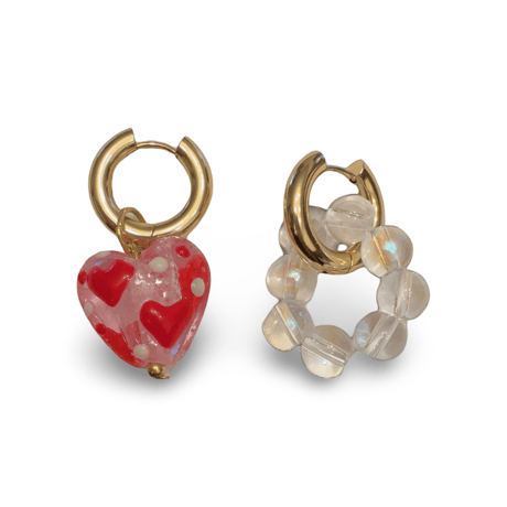 Heart&Hoop Glass Beads Pierce/5color