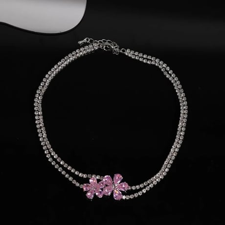 Flower Crystal Choker Necklace/2color