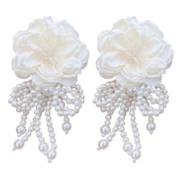 Big Flower Ribbon Pearl Pierce