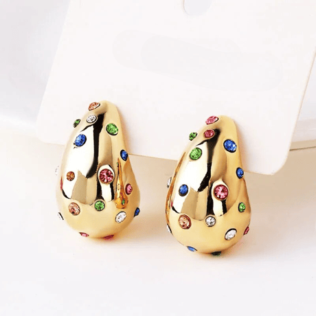 Colorful Stone Teardrop Pierce/2color