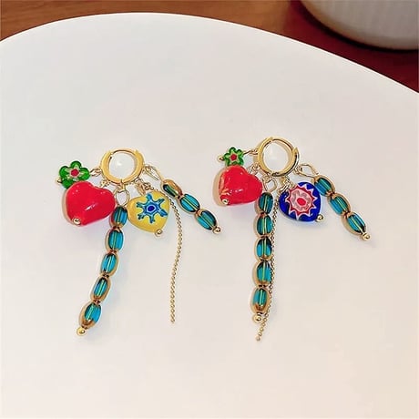 Heart Glass Beads Hoop Pierce
