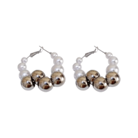 Metal&Pearl Ball Hoop Pierce/2color