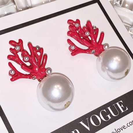 Coral Pearl Drop Pierce/2color