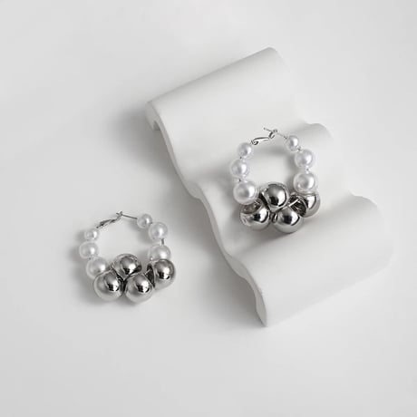 Metal&Pearl Ball Hoop Pierce/2color
