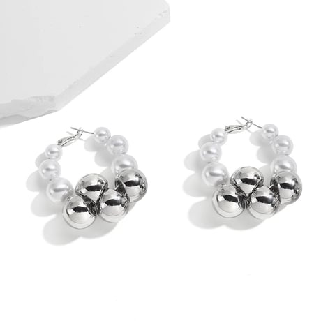 Metal&Pearl Ball Hoop Pierce/2color