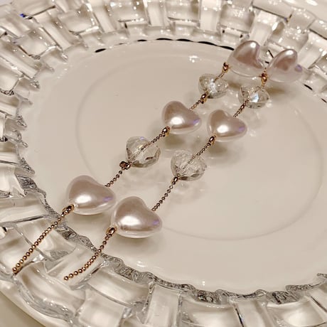 Pearl&Crystal Heart Long Pierce