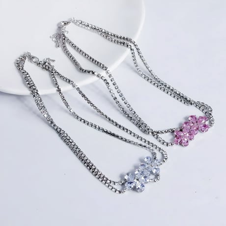 Flower Crystal Choker Necklace/2color