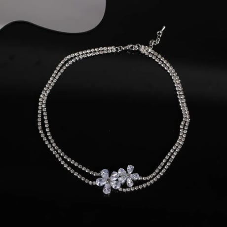 Flower Crystal Choker Necklace/2color