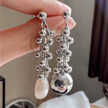 Asymmetry Baroque Pearl&Metal Ball Pierce/2color