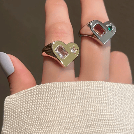 Stone Embed Heart Ring/2color