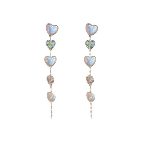Pearl&Crystal Heart Long Pierce