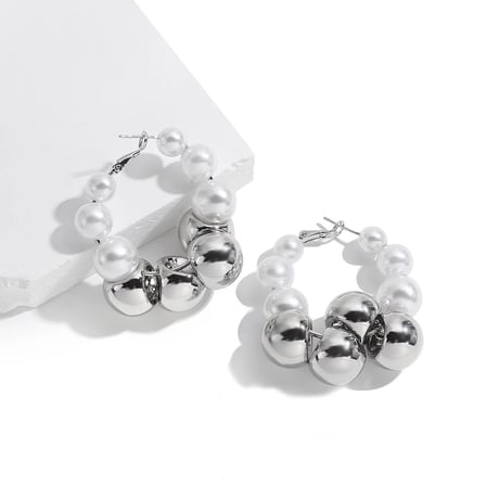 Metal&Pearl Ball Hoop Pierce/2color