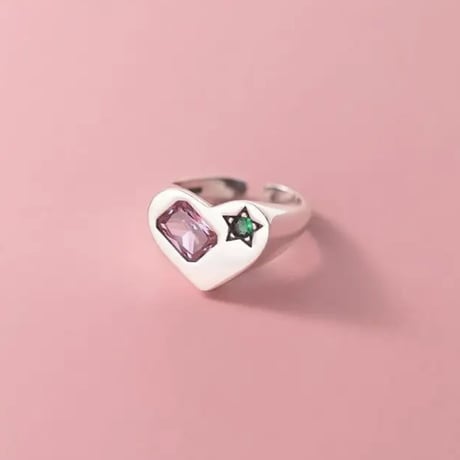 Stone Embed Heart Ring/2color