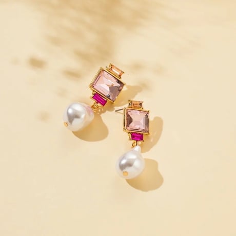 Square Stone&Pearl Pierce/5color