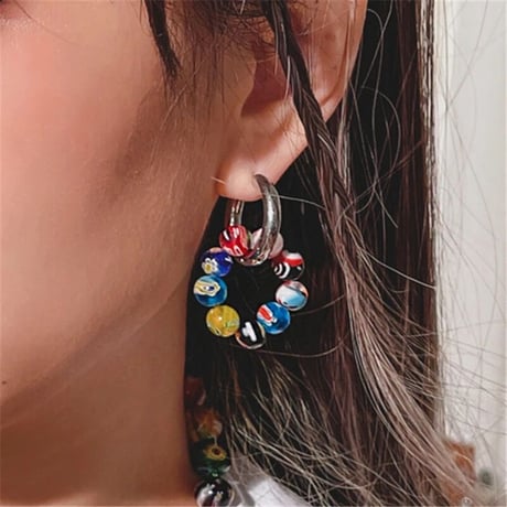 Heart&Hoop Glass Beads Pierce/5color