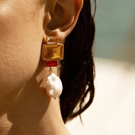 Square Stone&Pearl Pierce/5color