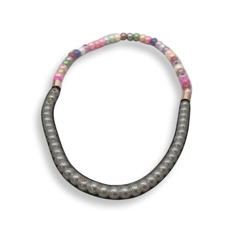 Half Pearl Mesh Long Necklace